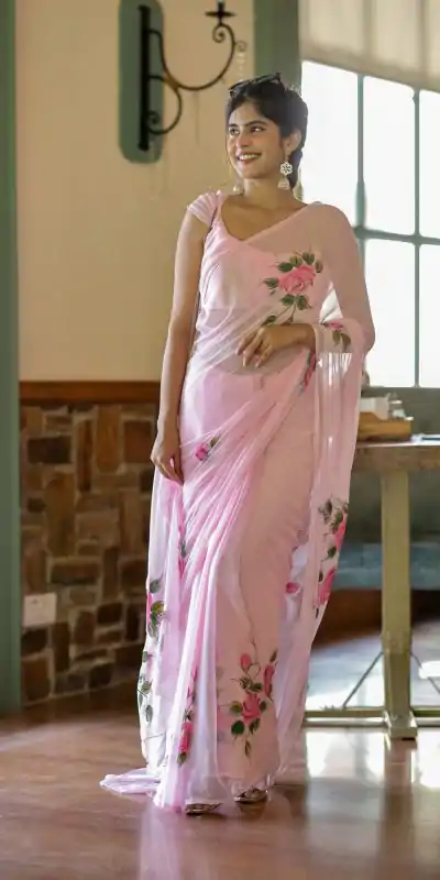 SC 405 Pink Color Soft Georgette Silk All Over Saree Casual, Wedding, Festive, Events . Expected Delivery  4-6 Working Days @1599/- only                                                                                                                                           | Designer Sarees, Embroidered Sarees, Sarees, Bollywood Sarees, Creative Sarees, Ethnic Saree, Modern Digital sarees, Party Wear Sarees