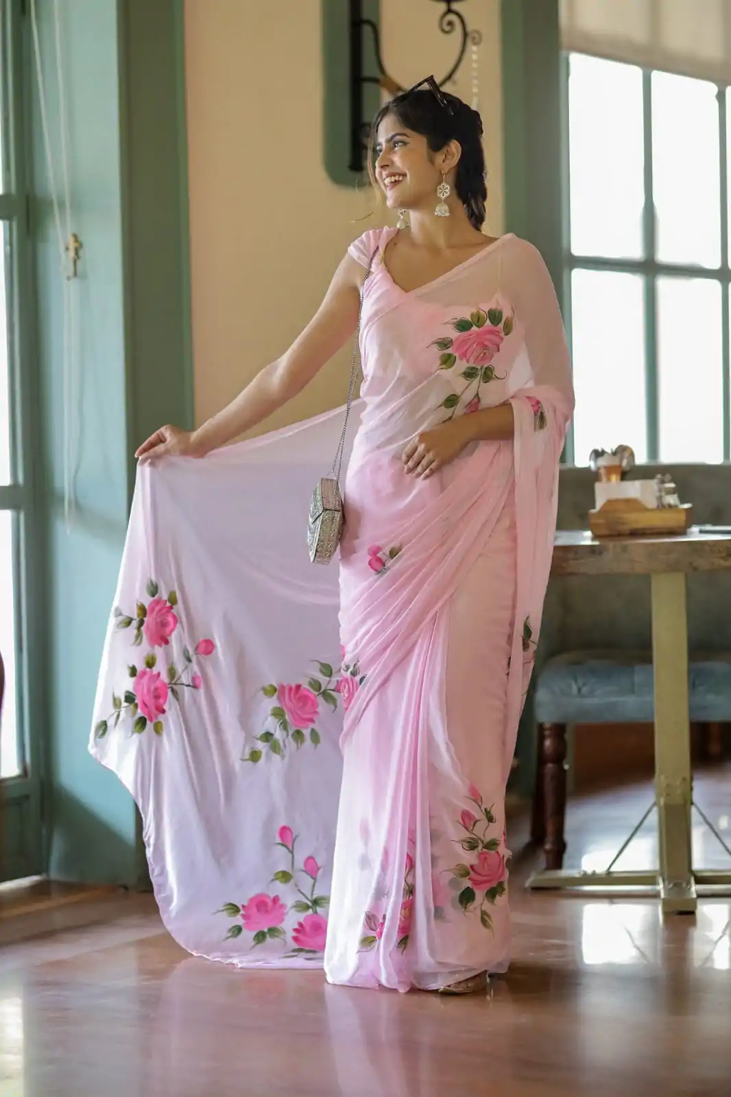 SC 405 Pink Color Soft Georgette Silk All Over Saree Casual, Wedding, Festive, Events . Expected Delivery  4-6 Working Days @1599/- only                                                                                                                                           | Designer Sarees, Embroidered Sarees, Sarees, Bollywood Sarees, Creative Sarees, Ethnic Saree, Modern Digital sarees, Party Wear Sarees