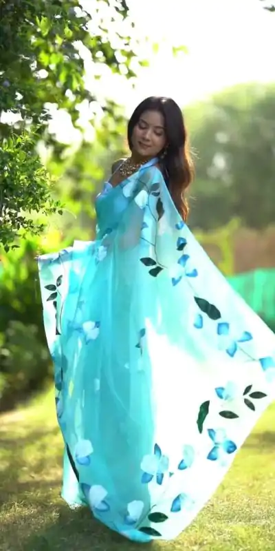 SC 407Sky Blue Color Soft Organza Silk Ready To Wear Saree Casual, Wedding, Festive, Events . Expected Delivery  4-6 Working Days @1599/- only                                                                                                                                           | Designer Sarees, Embroidered Sarees, Sarees, Bollywood Sarees, Creative Sarees, Ethnic Saree, Modern Digital sarees, Party Wear Sarees