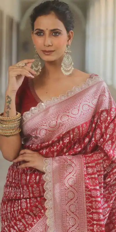  MS 492 Red Color Jacquard Embroidery Cording Lace Saree Casual, Wedding, Festive, Events . Expected Delivery  4-6 Working Days @1449/- only                                                                                                                                             | Designer Sarees, Embroidered Sarees, Sarees, Bollywood Sarees, Creative Sarees, Ethnic Saree, Modern Digital sarees, Party Wear Sarees