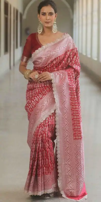  MS 492 Red Color Jacquard Embroidery Cording Lace Saree Casual, Wedding, Festive, Events . Expected Delivery  4-6 Working Days @1449/- only                                                                                                                                             | Designer Sarees, Embroidered Sarees, Sarees, Bollywood Sarees, Creative Sarees, Ethnic Saree, Modern Digital sarees, Party Wear Sarees