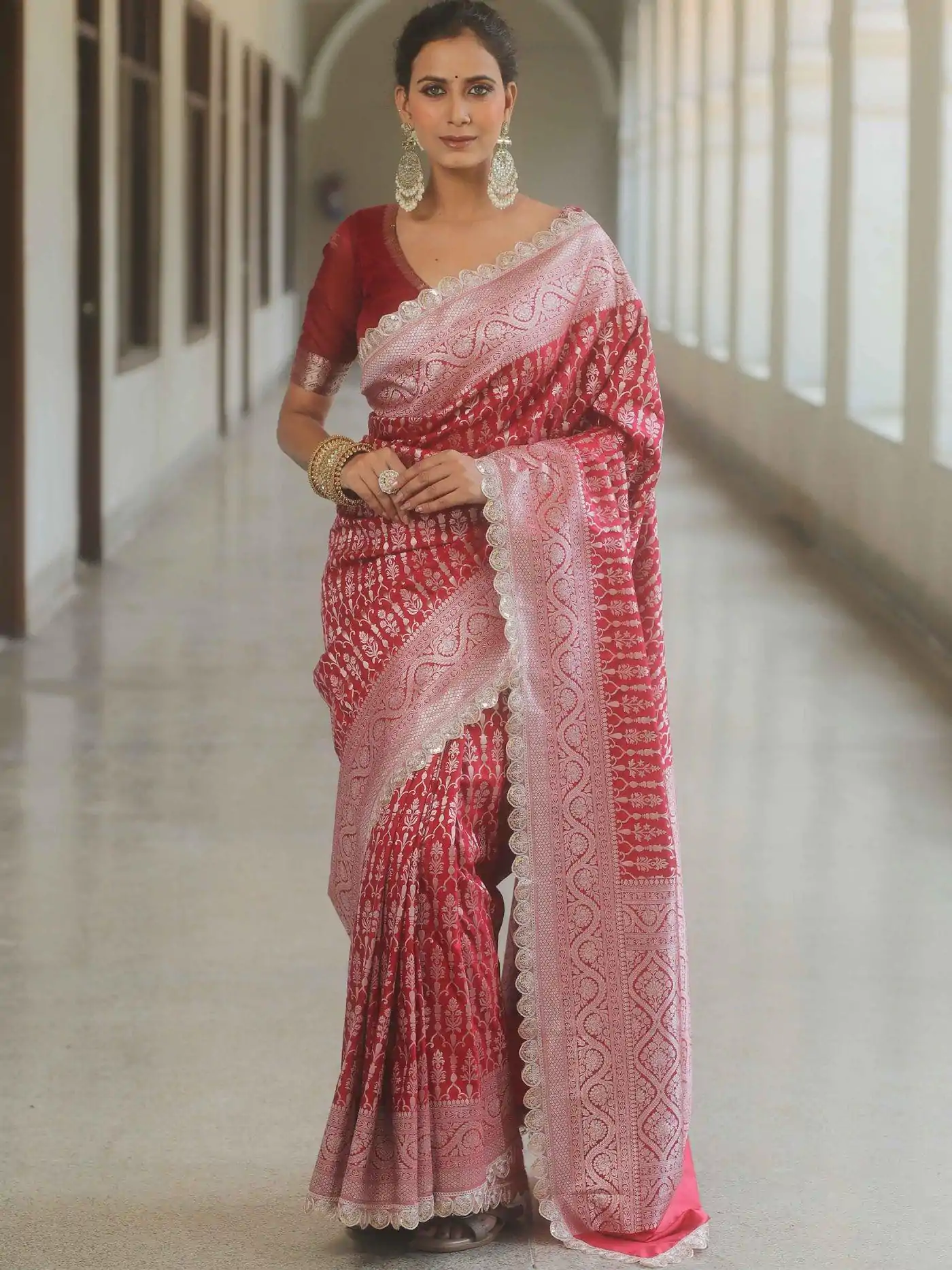  MS 492 Red Color Jacquard Embroidery Cording Lace Saree Casual, Wedding, Festive, Events . Expected Delivery  4-6 Working Days @1449/- only                                                                                                                                             | Designer Sarees, Embroidered Sarees, Sarees, Bollywood Sarees, Creative Sarees, Ethnic Saree, Modern Digital sarees, Party Wear Sarees