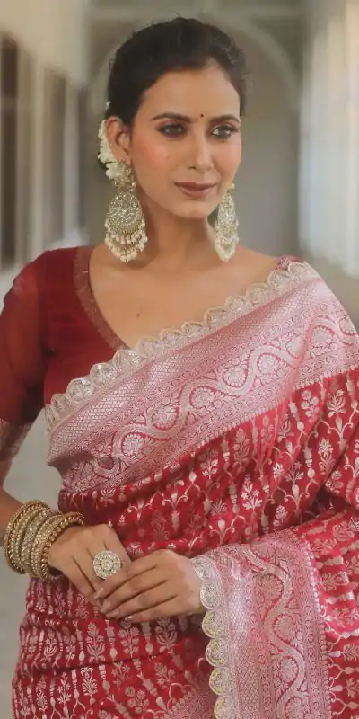  MS 492 Red Color Jacquard Embroidery Cording Lace Saree Casual, Wedding, Festive, Events . Expected Delivery  4-6 Working Days @1449/- only                                                                                                                                             | Designer Sarees, Embroidered Sarees, Sarees, Bollywood Sarees, Creative Sarees, Ethnic Saree, Modern Digital sarees, Party Wear Sarees