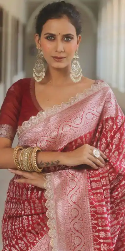  MS 492 Red Color Jacquard Embroidery Cording Lace Saree Casual, Wedding, Festive, Events . Expected Delivery  4-6 Working Days @1449/- only                                                                                                                                             | Designer Sarees, Embroidered Sarees, Sarees, Bollywood Sarees, Creative Sarees, Ethnic Saree, Modern Digital sarees, Party Wear Sarees