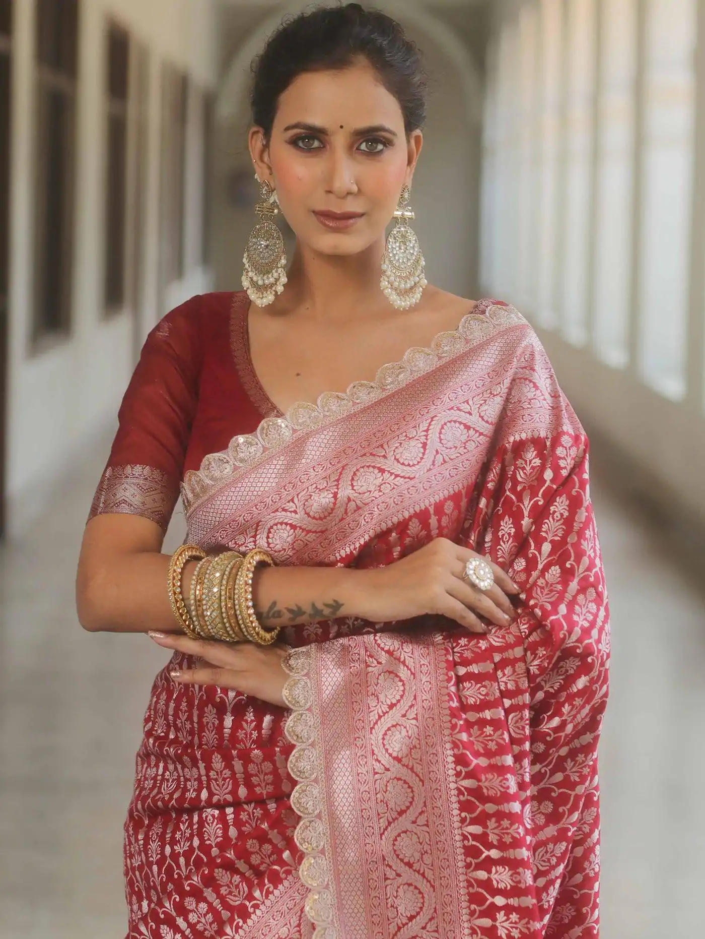  MS 492 Red Color Jacquard Embroidery Cording Lace Saree Casual, Wedding, Festive, Events . Expected Delivery  4-6 Working Days @1449/- only                                                                                                                                             | Designer Sarees, Embroidered Sarees, Sarees, Bollywood Sarees, Creative Sarees, Ethnic Saree, Modern Digital sarees, Party Wear Sarees