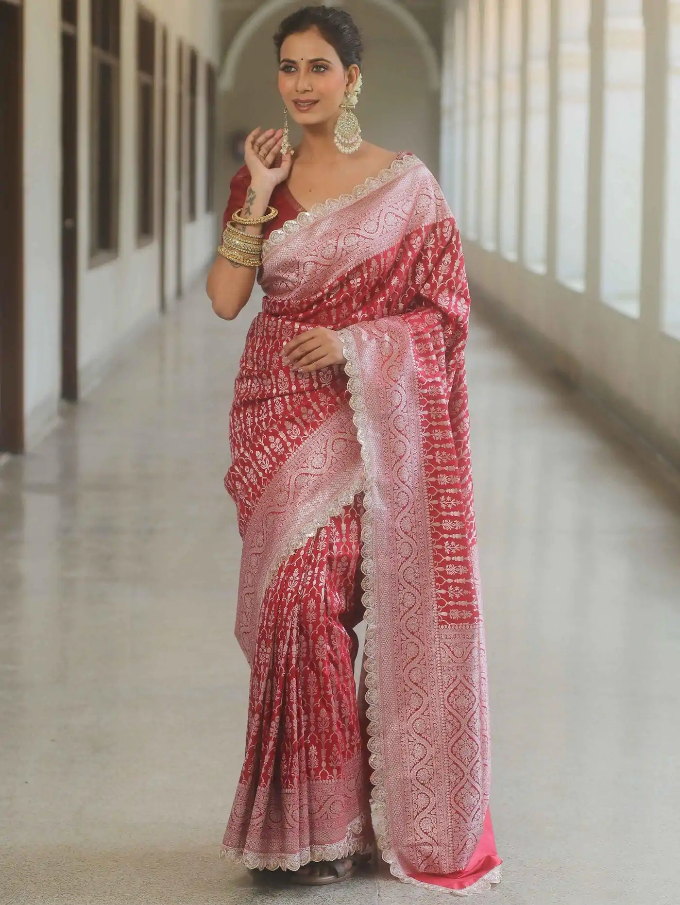  MS 492 Red Color Jacquard Embroidery Cording Lace Saree Casual, Wedding, Festive, Events . Expected Delivery  4-6 Working Days @1449/- only                                                                                                                                             | Designer Sarees, Embroidered Sarees, Sarees, Bollywood Sarees, Creative Sarees, Ethnic Saree, Modern Digital sarees, Party Wear Sarees