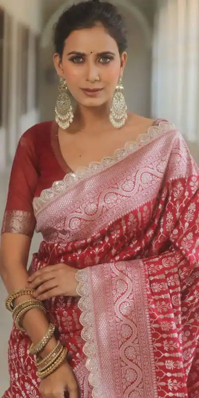  MS 492 Red Color Jacquard Embroidery Cording Lace Saree Casual, Wedding, Festive, Events . Expected Delivery  4-6 Working Days @1449/- only                                                                                                                                             | Designer Sarees, Embroidered Sarees, Sarees, Bollywood Sarees, Creative Sarees, Ethnic Saree, Modern Digital sarees, Party Wear Sarees