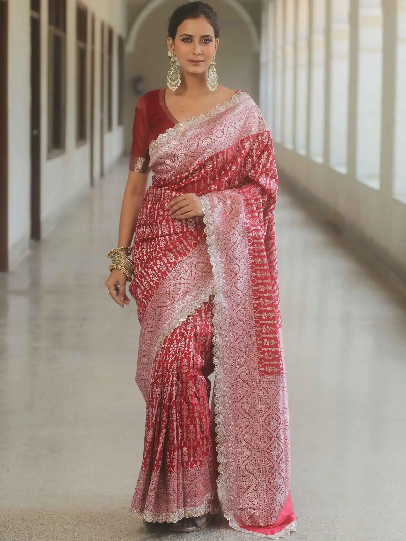  MS 492 Red Color Jacquard Embroidery Cording Lace Saree Casual, Wedding, Festive, Events . Expected Delivery  4-6 Working Days @1449/- only                                                                                                                                             | Designer Sarees, Embroidered Sarees, Sarees, Bollywood Sarees, Creative Sarees, Ethnic Saree, Modern Digital sarees, Party Wear Sarees