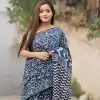 Shiny Blue Color Soft Linen Silk Digital Print Saree