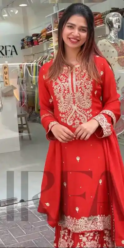 VLM 271 Red Color Chinon Silk With Embroidery Work Salwar Suit Casual, Wedding, Festive, Events . Expected Delivery  4-6 Working Days @2149/- only      | Casual Suits, Jump Suits, Salwar suit, Creative suits, Designer Suits, Palazzo Suits, Party Wear Suits, Patiala Suits, Straight Suits