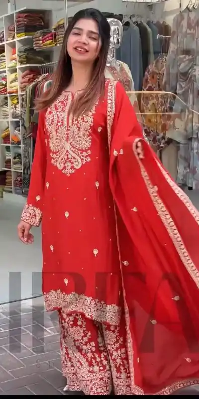 VLM 271 Red Color Chinon Silk With Embroidery Work Salwar Suit Casual, Wedding, Festive, Events . Expected Delivery  4-6 Working Days @2149/- only      | Casual Suits, Jump Suits, Salwar suit, Creative suits, Designer Suits, Palazzo Suits, Party Wear Suits, Patiala Suits, Straight Suits