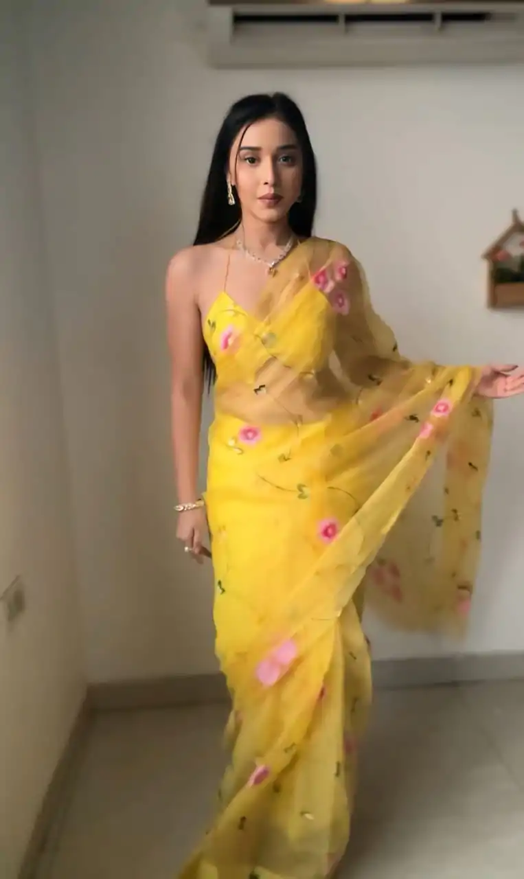SC 236 Yellow Color Soft Organza Silk Ready To Wear Saree Casual, Wedding, Festive, Events . Expected Delivery  4-6 Working Days @1549/- only                                                                                                                                             | Designer Sarees, Embroidered Sarees, Sarees, Bollywood Sarees, Creative Sarees, Ethnic Saree, Modern Digital sarees, Party Wear Sarees