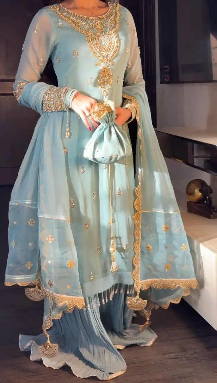 SRK 5251Sky blue Color Georgette Sequence Beads Work Salwar Suit Casual, Wedding, Festive, Events . Expected Delivery  4-6 Working Days @2149/- only      | Casual Suits, Jump Suits, Salwar suit, Creative suits, Designer Suits, Palazzo Suits, Party Wear Suits, Patiala Suits, Straight Suits