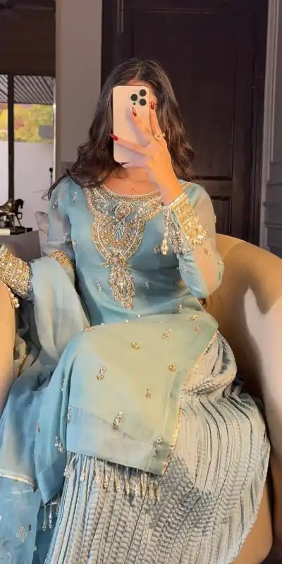 SRK 5251Sky blue Color Georgette Sequence Beads Work Salwar Suit Casual, Wedding, Festive, Events . Expected Delivery  4-6 Working Days @2149/- only      | Casual Suits, Jump Suits, Salwar suit, Creative suits, Designer Suits, Palazzo Suits, Party Wear Suits, Patiala Suits, Straight Suits