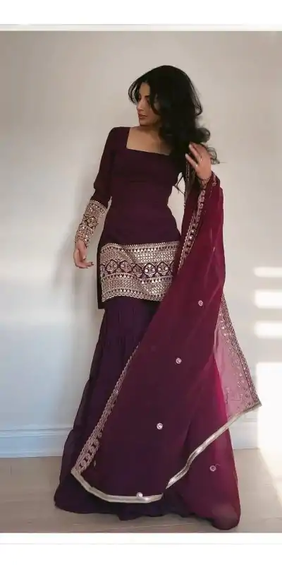 RTC 5662 Wine Color Georgette Thread Sequence Salwar Suit Casual, Wedding, Festive, Events . Expected Delivery  4-6 Working Days @1949/- only      | Casual Suits, Jump Suits, Salwar suit, Creative suits, Designer Suits, Palazzo Suits, Party Wear Suits, Patiala Suits, Straight Suits