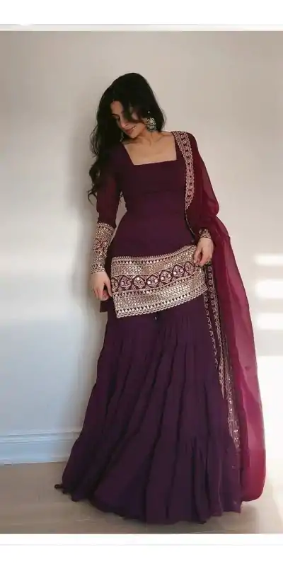 RTC 5662 Wine Color Georgette Thread Sequence Salwar Suit Casual, Wedding, Festive, Events . Expected Delivery  4-6 Working Days @1949/- only      | Casual Suits, Jump Suits, Salwar suit, Creative suits, Designer Suits, Palazzo Suits, Party Wear Suits, Patiala Suits, Straight Suits