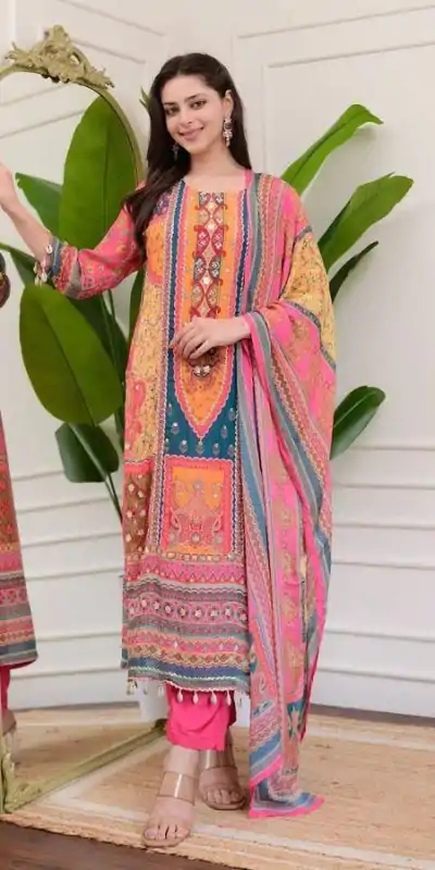 BE 316 Pink Color Chinon Printed Mirror Work Moti Lace Salwar Suit Casual, Wedding, Festive, Events . Expected Delivery  4-6 Working Days @1899/- only      | Casual Suits, Jump Suits, Salwar suit, Creative suits, Designer Suits, Palazzo Suits, Party Wear Suits, Patiala Suits, Straight Suits
