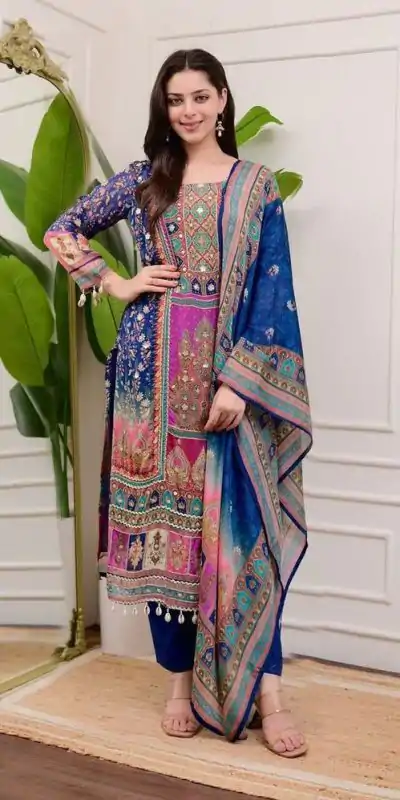 BE 316 Royal Blue Color Chinon Printed Mirror Work Moti Lace Salwar Suit Casual, Wedding, Festive, Events . Expected Delivery 4-6 Working Days @1899/- only | Casual Suits, Jump Suits, Salwar suit, Creative suits, Designer Suits, Palazzo Suits, Party Wear Suits, Patiala Suits, Straight Suits
