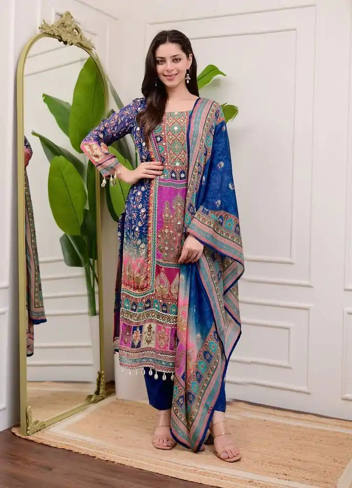 BE 316 Royal Blue Color Chinon Printed Mirror Work Moti Lace Salwar Suit Casual, Wedding, Festive, Events . Expected Delivery  4-6 Working Days @1899/- only      | Casual Suits, Jump Suits, Salwar suit, Creative suits, Designer Suits, Palazzo Suits, Party Wear Suits, Patiala Suits, Straight Suits