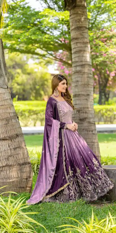 Ram 096 Purple Color Chinon Sequence Embroidery Work Gown Casual, Wedding, Festive, Events . Expected Delivery  4-6 Working Days @2449/- only                                                                                                                                             | Gowns, Bollywood Gowns, Creative Gowns, Designer Gowns, Embroidered Gowns, Party Wear Gowns, Straight Suits