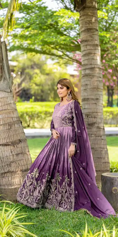 Ram 096 Purple Color Chinon Sequence Embroidery Work Gown Casual, Wedding, Festive, Events . Expected Delivery  4-6 Working Days @2449/- only                                                                                                                                             | Gowns, Bollywood Gowns, Creative Gowns, Designer Gowns, Embroidered Gowns, Party Wear Gowns, Straight Suits