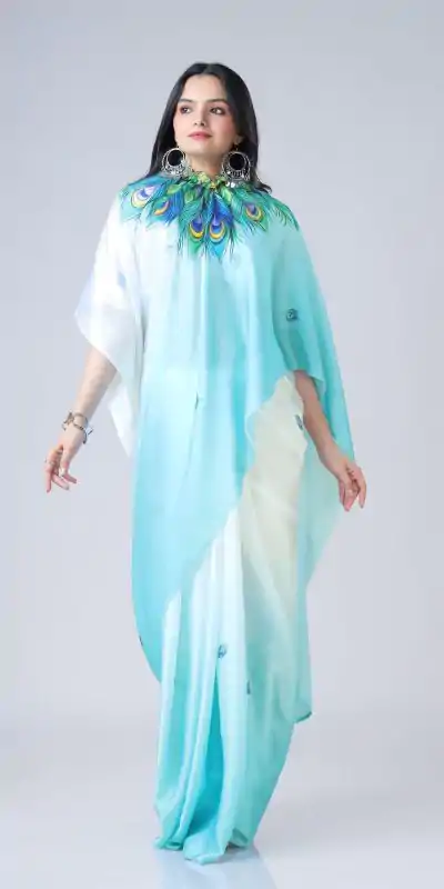 ST 1102 Blue White Color Japan Satin Digital Print Work Saree Casual, Wedding, Festive, Events . Expected Delivery  4-6 Working Days @1849/- only      | Designer Sarees, Embroidered Sarees, Sarees, Bollywood Sarees, Creative Sarees, Ethnic Saree, Modern Digital sarees, Party Wear Sarees