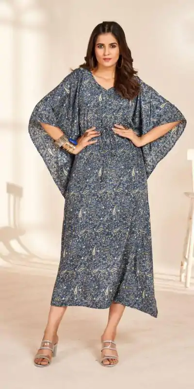 INLI Kaftan vol 2.0 Grey Color Heavy French Crape Print Kaftan Suit Casual, Wedding, Party, Festive, Events Etc.4-6 Working Days@ 1399/-only | Casual Suits, Jump Suits, Salwar suit, Creative suits, Designer Suits, Palazzo Suits, Party Wear Suits, Patiala Suits, Straight Suits