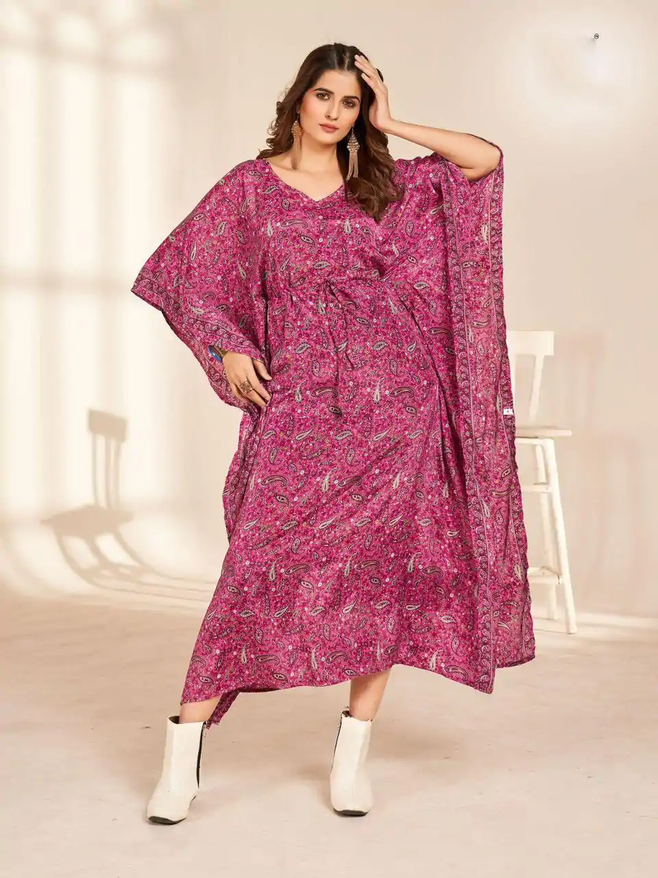 INLI Kaftan vol 2.0 Pink Color Heavy French Crape Print Kaftan Suit Casual, Wedding, Party, Festive, Events Etc.4-6 Working Days@ 1399/-only | Casual Suits, Jump Suits, Salwar suit, Creative suits, Designer Suits, Palazzo Suits, Party Wear Suits, Patiala Suits, Straight Suits