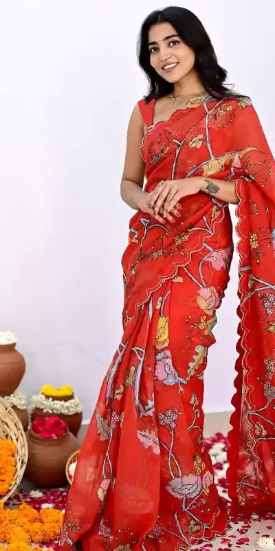 BT 415 Red  Color Vichitra Silk Digital Prints Mirror Sequence Work Saree Casual, Wedding, Festive, Events . Expected Delivery  4-6 Working Days @1549/- only                                                                                                                                             | Designer Sarees, Embroidered Sarees, Sarees, Bollywood Sarees, Creative Sarees, Ethnic Saree, Modern Digital sarees, Party Wear Sarees