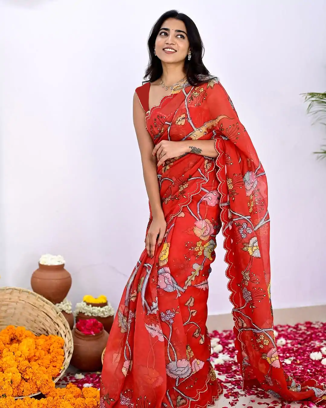 BT 415 Red  Color Vichitra Silk Digital Prints Mirror Sequence Work Saree Casual, Wedding, Festive, Events . Expected Delivery  4-6 Working Days @1549/- only                                                                                                                                             | Designer Sarees, Embroidered Sarees, Sarees, Bollywood Sarees, Creative Sarees, Ethnic Saree, Modern Digital sarees, Party Wear Sarees