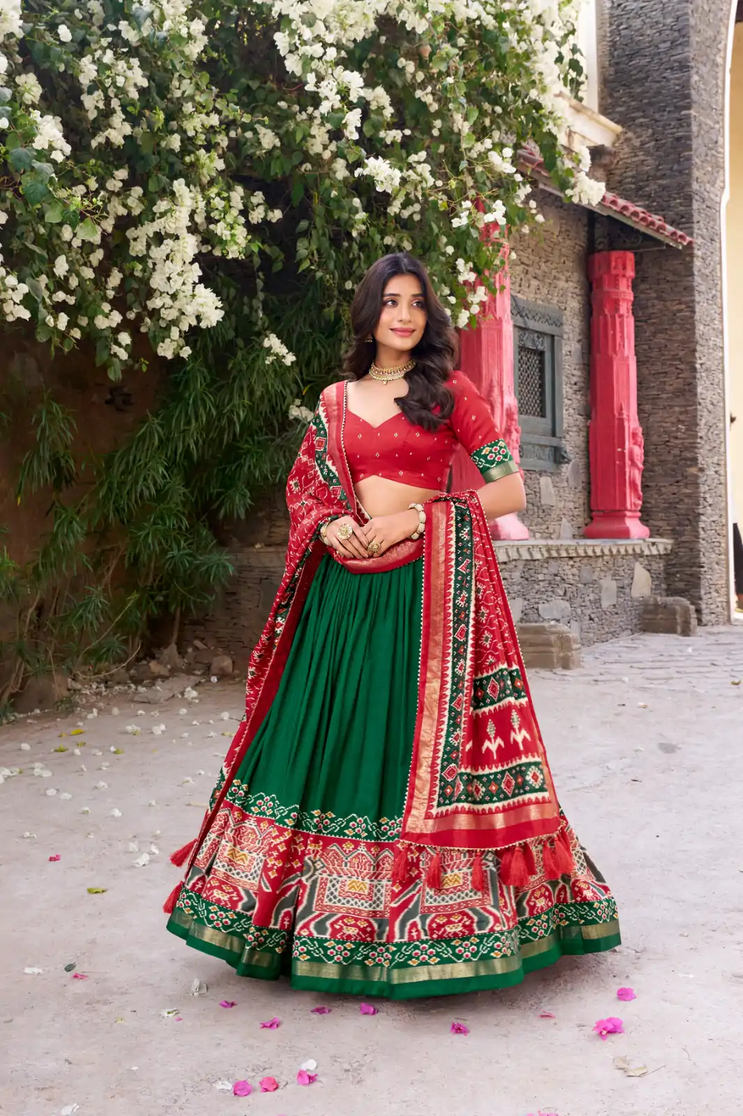 LNB 1221 Green Color Tushar Silk Patola Printed Lehenga Choli Casual, Wedding, Party, Festive, Events Etc.4-6 Working Days@ 2249/-only | Lehenga, Bollywood Lehenga, Creative Lehenga, Designer Lehenga, Embroidered Lehenga, Party Wear Lehenga