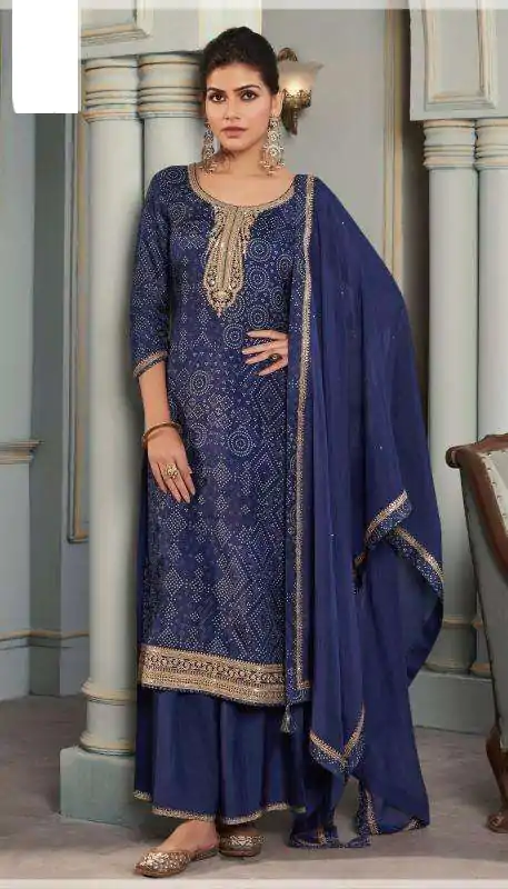 V 70531 Navy Blue Color Viscose Silk Sequence Work Digital Print Salwar Suit Casual, Wedding, Festive, Events . Expected Delivery  4-6 Working Days @2099/-       | Casual Suits, Jump Suits, Salwar suit, Creative suits, Designer Suits, Palazzo Suits, Party Wear Suits, Patiala Suits, Straight Suits