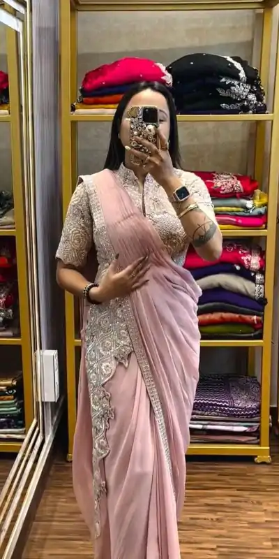  ST 1103 Pink Color Chinon Embroidery Work Ready To Wear Saree Casual, Wedding, Festive, Events . Expected Delivery  4-6 Working Days @2099/- only                                                                                                                                             | Designer Sarees, Embroidered Sarees, Sarees, Bollywood Sarees, Creative Sarees, Ethnic Saree, Modern Digital sarees, Party Wear Sarees