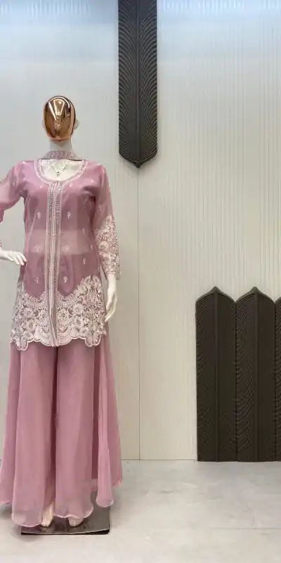 LG 1902 Pink Color Organza Sequence Work Indo-Western Suit Casual, Wedding, Party, Festive, Events Etc.4-6 Working Days@ 2049/-only | Casual Suits, Jump Suits, Salwar suit, Creative suits, Designer Suits, Palazzo Suits, Party Wear Suits, Patiala Suits, Straight Suits