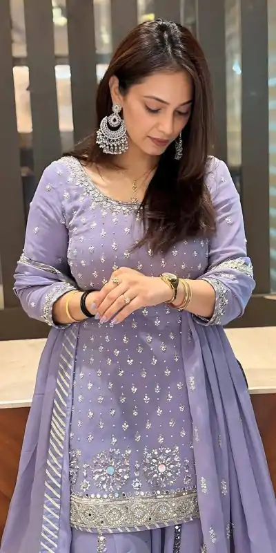 KF 1677 Purple Color Georgette Sequences Work Peral Real Mirror Salwar Suit Casual, Wedding, Party, Festive, Events Etc.4-6 Working Days@ 2399/-only | Casual Suits, Jump Suits, Salwar suit, Creative suits, Designer Suits, Palazzo Suits, Party Wear Suits, Patiala Suits, Straight Suits