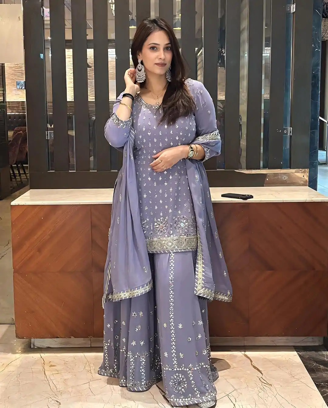 KF 1677 Purple Color Georgette Sequences Work Peral Real Mirror Salwar Suit Casual, Wedding, Party, Festive, Events Etc.4-6 Working Days@ 2399/-only | Casual Suits, Jump Suits, Salwar suit, Creative suits, Designer Suits, Palazzo Suits, Party Wear Suits, Patiala Suits, Straight Suits