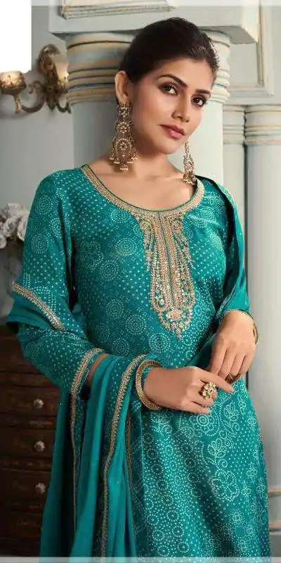 V 70531 Rama Color Viscose Silk Sequence Work Digital Print Salwar Suit Casual, Wedding, Festive, Events . Expected Delivery  4-6 Working Days @2099/- only      | Casual Suits, Jump Suits, Salwar suit, Creative suits, Designer Suits, Palazzo Suits, Party Wear Suits, Patiala Suits, Straight Suits