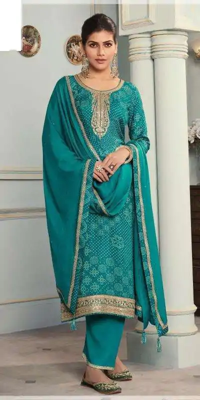 V 70531 Rama Color Viscose Silk Sequence Work Digital Print Salwar Suit Casual, Wedding, Festive, Events . Expected Delivery 4-6 Working Days @2099/- only | Casual Suits, Jump Suits, Salwar suit, Creative suits, Designer Suits, Palazzo Suits, Party Wear Suits, Patiala Suits, Straight Suits