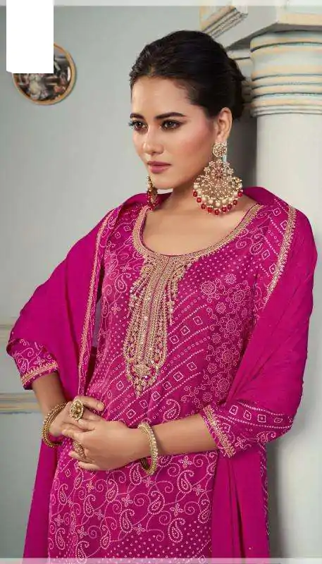 V 70531 Rani Pink Color Viscose Silk Sequence Work Digital Print Salwar Suit Casual, Wedding, Festive, Events . Expected Delivery  4-6 Working Days @2099/-      | Casual Suits, Jump Suits, Salwar suit, Creative suits, Designer Suits, Palazzo Suits, Party Wear Suits, Patiala Suits, Straight Suits