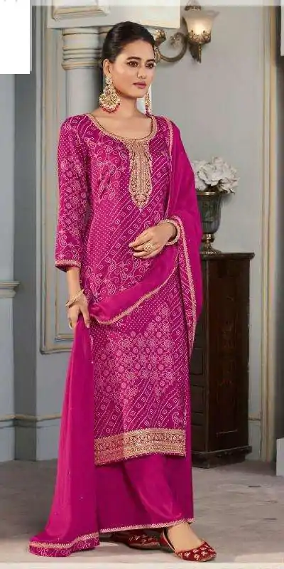 V 70531 Rani Pink Color Viscose Silk Sequence Work Digital Print Salwar Suit Casual, Wedding, Festive, Events . Expected Delivery 4-6 Working Days @2099/- | Casual Suits, Jump Suits, Salwar suit, Creative suits, Designer Suits, Palazzo Suits, Party Wear Suits, Patiala Suits, Straight Suits