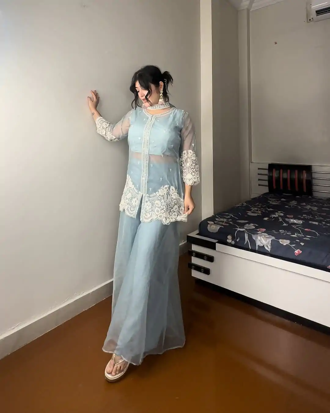 LG 1902 Sky Blue Color Organza Sequence Work Indo-Western Suit Casual, Wedding, Party, Festive, Events Etc.4-6 Working Days@ 2049/-only | Casual Suits, Jump Suits, Salwar suit, Creative suits, Designer Suits, Palazzo Suits, Party Wear Suits, Patiala Suits, Straight Suits