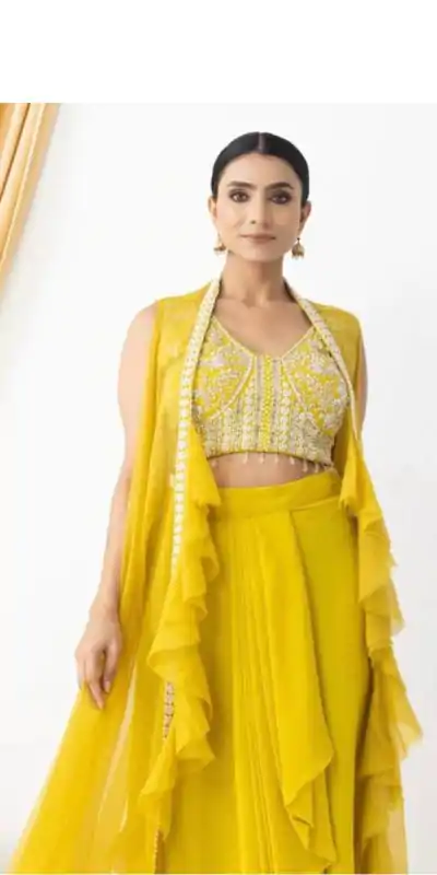 BE 332 Yellow Color Georgette Beads Sequence Work Lace Dhoti Suit Casual, Wedding, Party, Festive, Events Etc.4-6 Working Days@ 2099/-only | Casual Suits, Jump Suits, Salwar suit, Creative suits, Designer Suits, Palazzo Suits, Party Wear Suits, Patiala Suits, Straight Suits