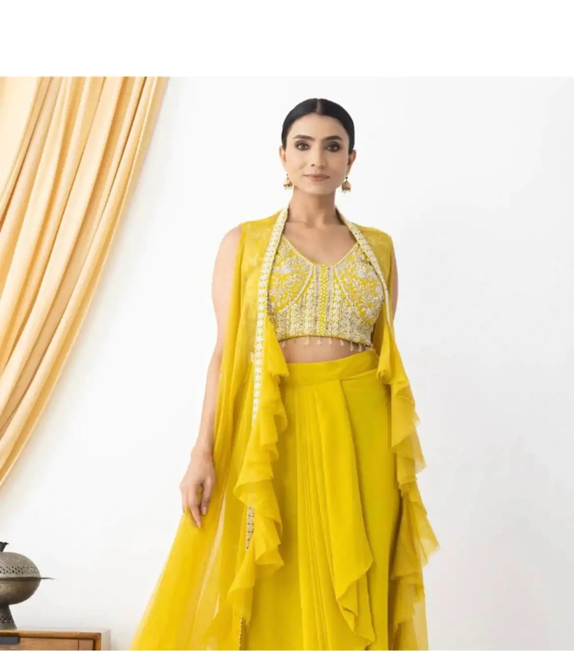 BE 332 Yellow Color Georgette Beads Sequence Work Lace Dhoti Suit Casual, Wedding, Party, Festive, Events Etc.4-6 Working Days@ 2099/-only | Casual Suits, Jump Suits, Salwar suit, Creative suits, Designer Suits, Palazzo Suits, Party Wear Suits, Patiala Suits, Straight Suits
