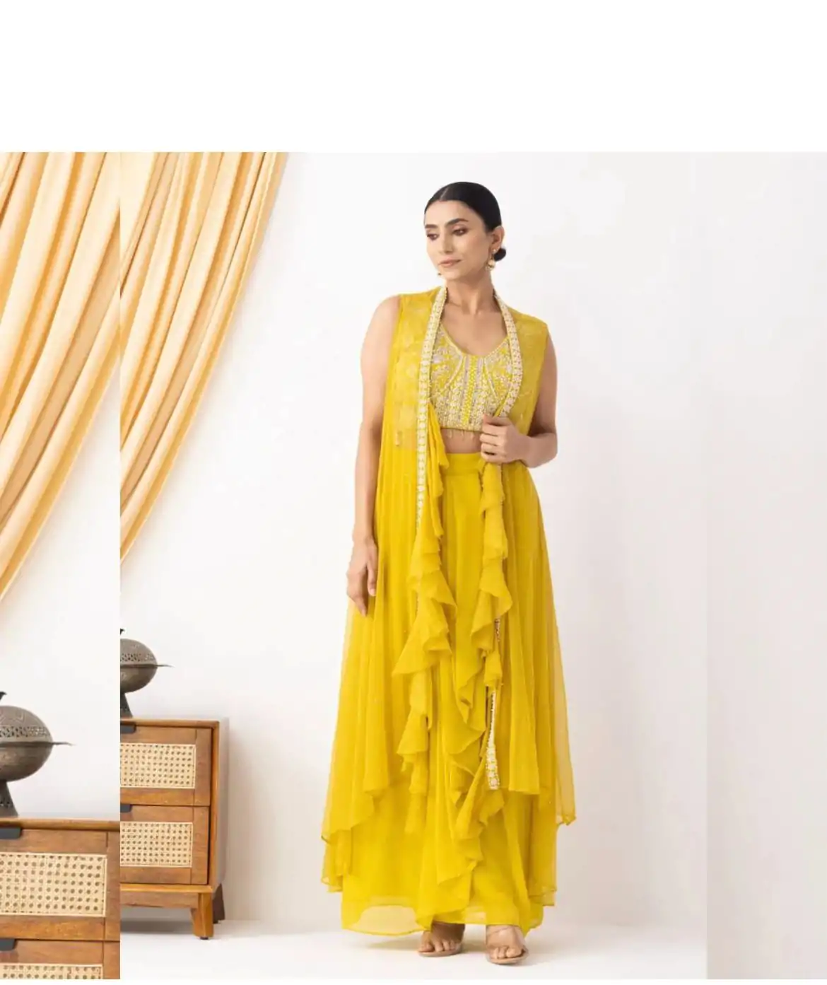 BE 332 Yellow Color Georgette Beads Sequence Work Lace Dhoti Suit Casual, Wedding, Party, Festive, Events Etc.4-6 Working Days@ 2099/-only | Casual Suits, Jump Suits, Salwar suit, Creative suits, Designer Suits, Palazzo Suits, Party Wear Suits, Patiala Suits, Straight Suits