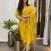Superb Yellow Color Roman Silk Sequence With Mirror Work Salwar Suit