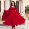 Traditional Red Color Georgette Handwork Real Diamond Salwar Suit
