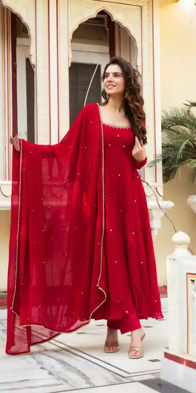 RTC 5857 Red Color Georgette Handwork Real Diamond Salwar Suit Casual, Wedding, Festive, Events . Expected Delivery  4-6 Working Days @2049/- only      | Casual Suits, Jump Suits, Salwar suit, Creative suits, Designer Suits, Palazzo Suits, Party Wear Suits, Patiala Suits, Straight Suits