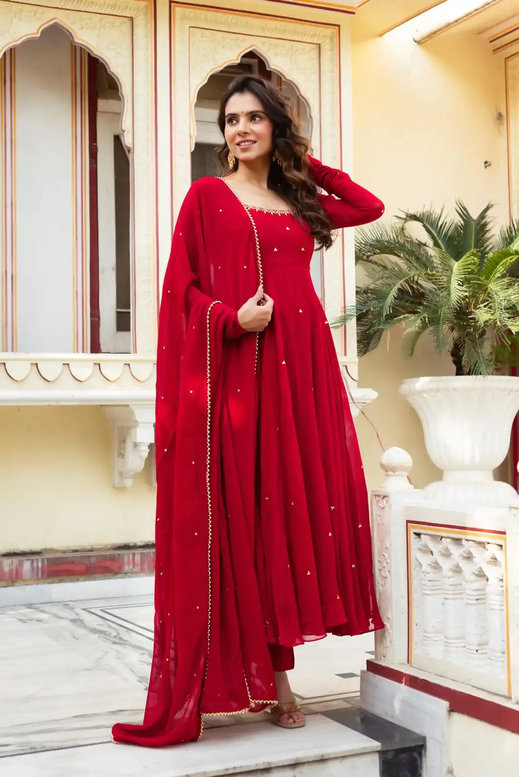 RTC 5857 Red Color Georgette Handwork Real Diamond Salwar Suit Casual, Wedding, Festive, Events . Expected Delivery  4-6 Working Days @2049/- only      | Casual Suits, Jump Suits, Salwar suit, Creative suits, Designer Suits, Palazzo Suits, Party Wear Suits, Patiala Suits, Straight Suits