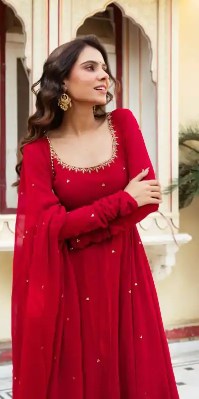 RTC 5857 Red Color Georgette Handwork Real Diamond Salwar Suit Casual, Wedding, Festive, Events . Expected Delivery  4-6 Working Days @2049/- only      | Casual Suits, Jump Suits, Salwar suit, Creative suits, Designer Suits, Palazzo Suits, Party Wear Suits, Patiala Suits, Straight Suits