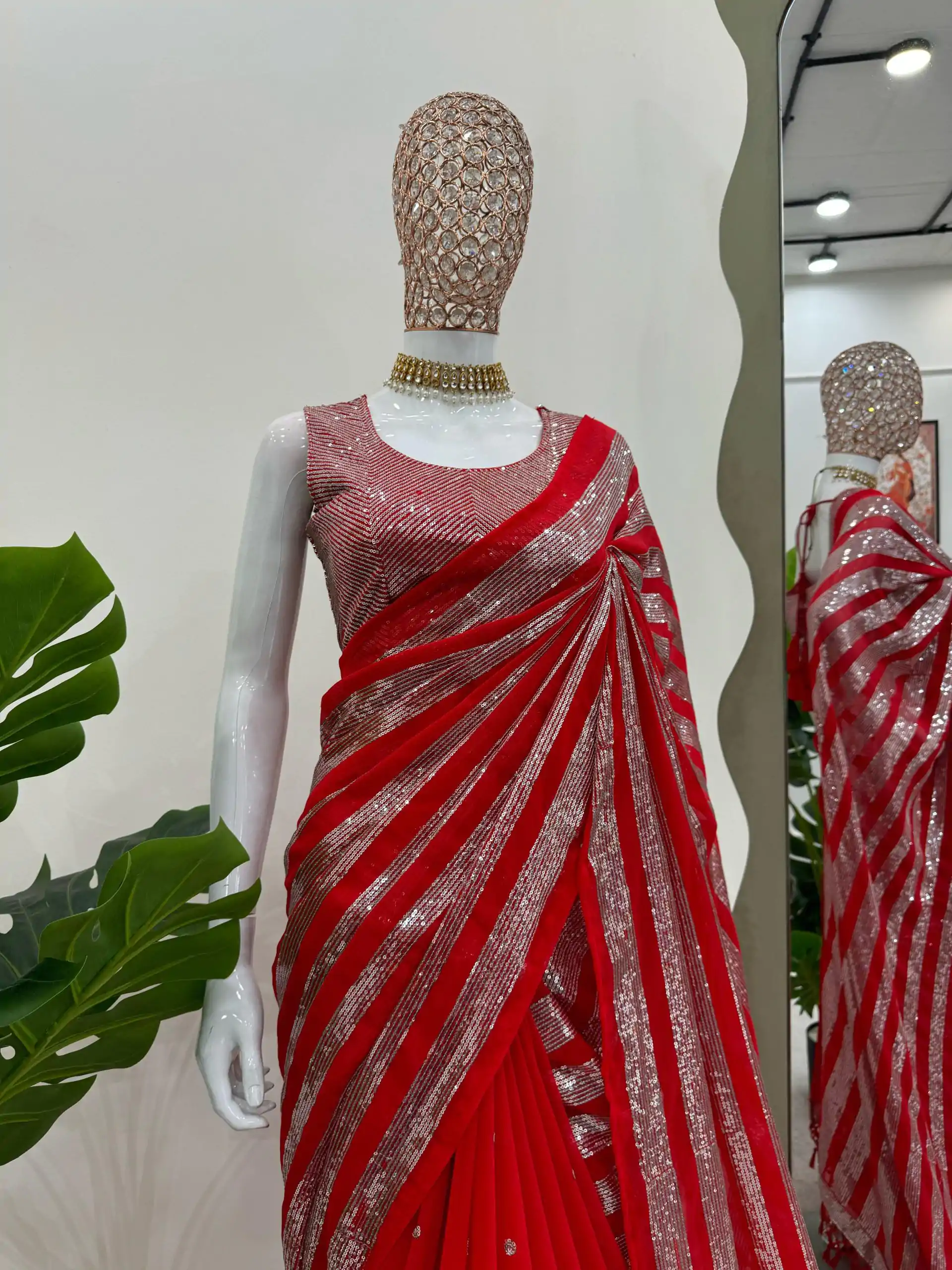 KD 582 Red Color Georgette Thread Sequence Work Saree Casual, Wedding, Festive, Events . Expected Delivery  4-6 Working Days @1999/- only                                                                                                                                           | Designer Sarees, Embroidered Sarees, Sarees, Bollywood Sarees, Creative Sarees, Ethnic Saree, Modern Digital sarees, Party Wear Sarees